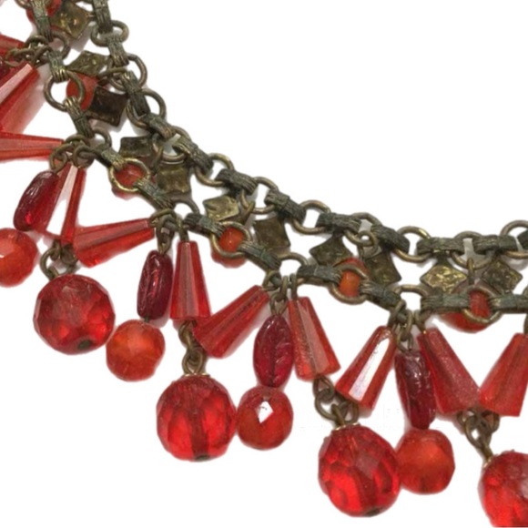 Orange/Red Fancy Necklace and Earrings - Picture 5 of 6